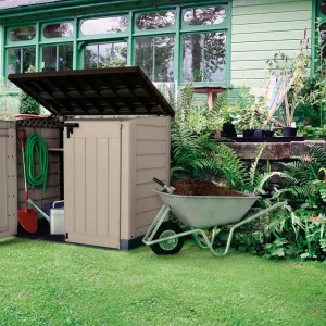Keter Store It Out MAX Horizontal Durable Resin Outdoor Storage Shed With Heavy Duty Floor and Locking Latch and Double Doors, Beige