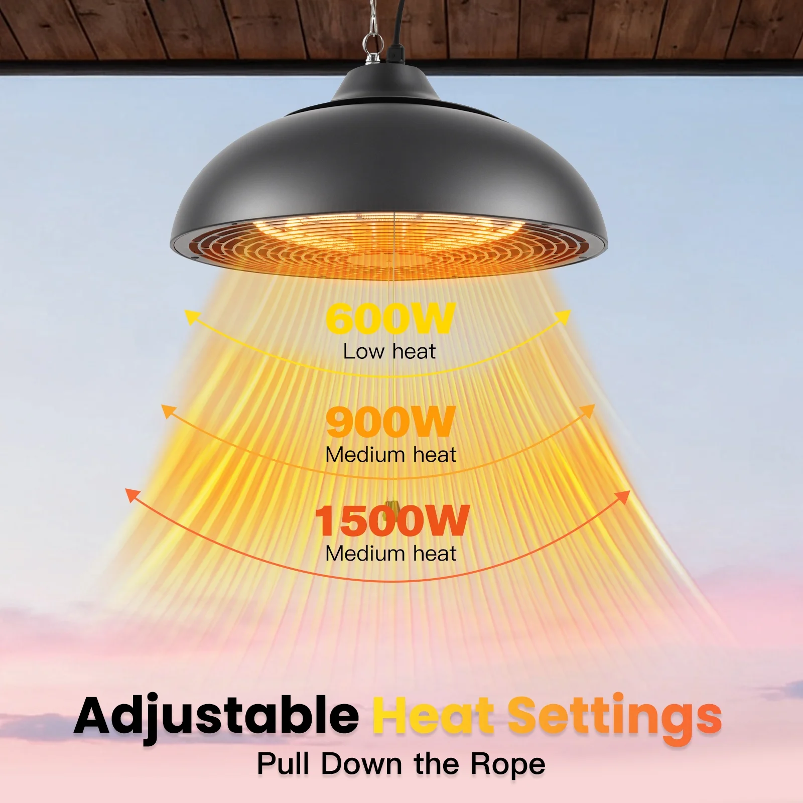 Advwin Outdoor Patio Heater,1500W Electric Hanging Patio Heater 3S Fast Heating,Ceiling Mounted Heater for Balcony,Courtyard, Garage,Overheat & Tip-Over Protection 3 Adjustable Modes,IP55 Waterproof