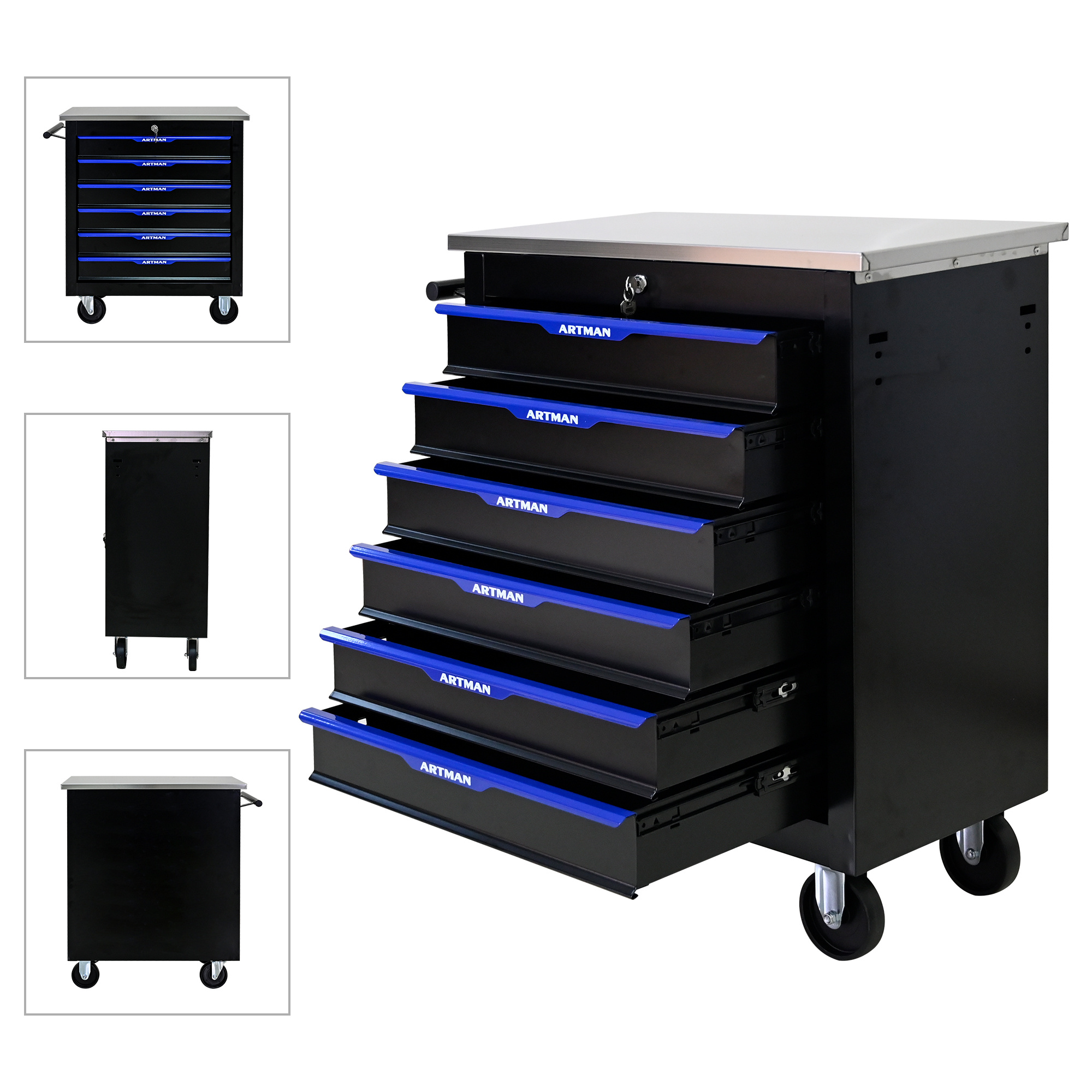 Aukfa Composable 25.9 in Tool Chest with 7 Drawers&7 Plastic Storage Box for Workshop Garage, Black