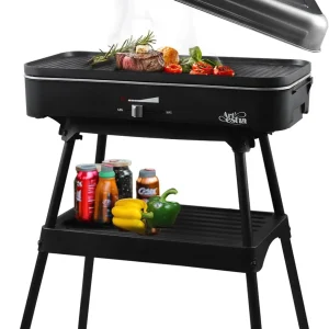 Artestia 1800W Electric Outdoor Grills with Lid Indoor Smokeless Grill for Balcony with Temperature Control Portable Removable Stand Grill for Cooking, BBQ Party, Family