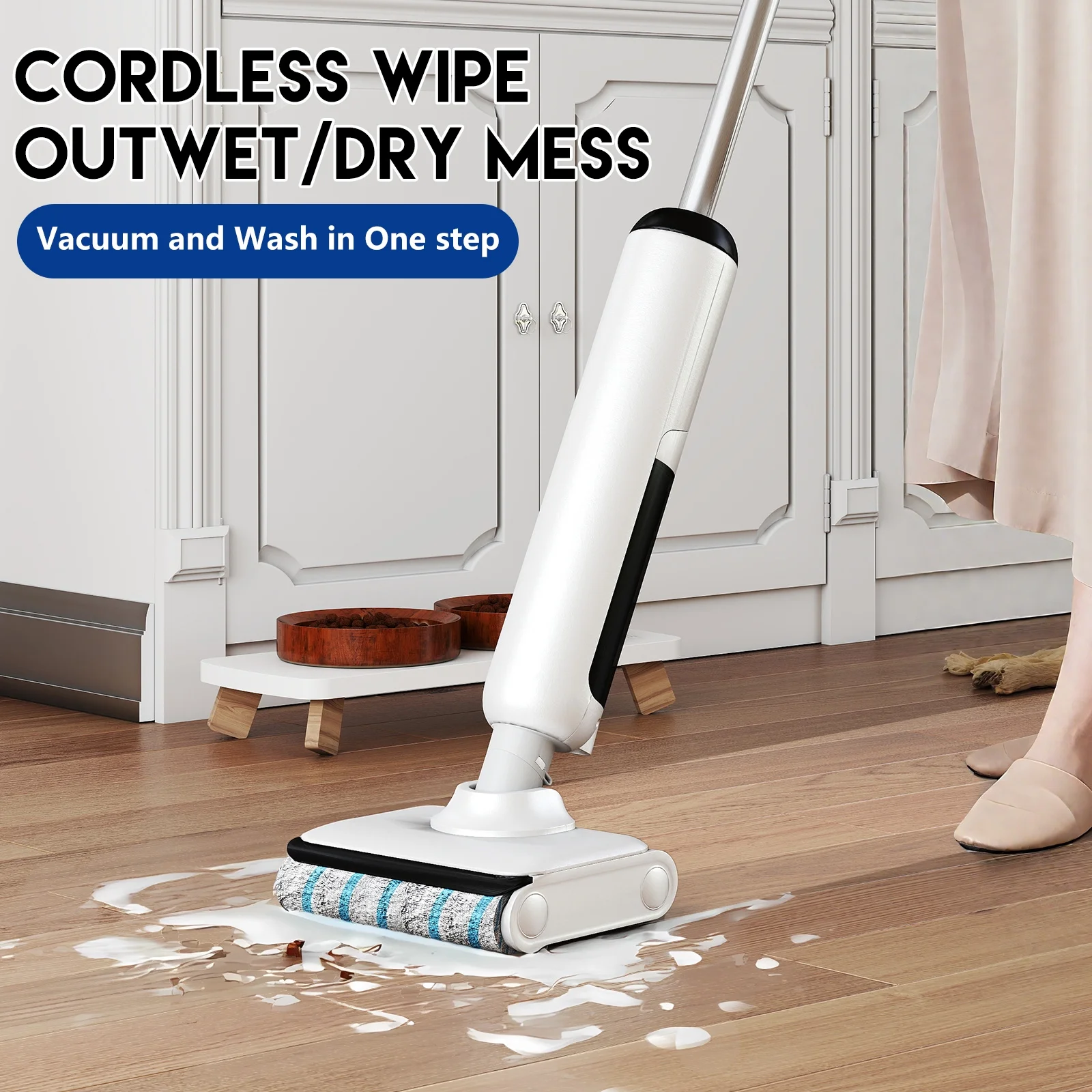 HABIUBIU Vacuum Mop All in One, Wet Dry Vacuum Cleaner, Cordless Cleaner Machine for Tile Hardwood Floor, Self Cleaning Electric Mop with 180- Lie-Flat