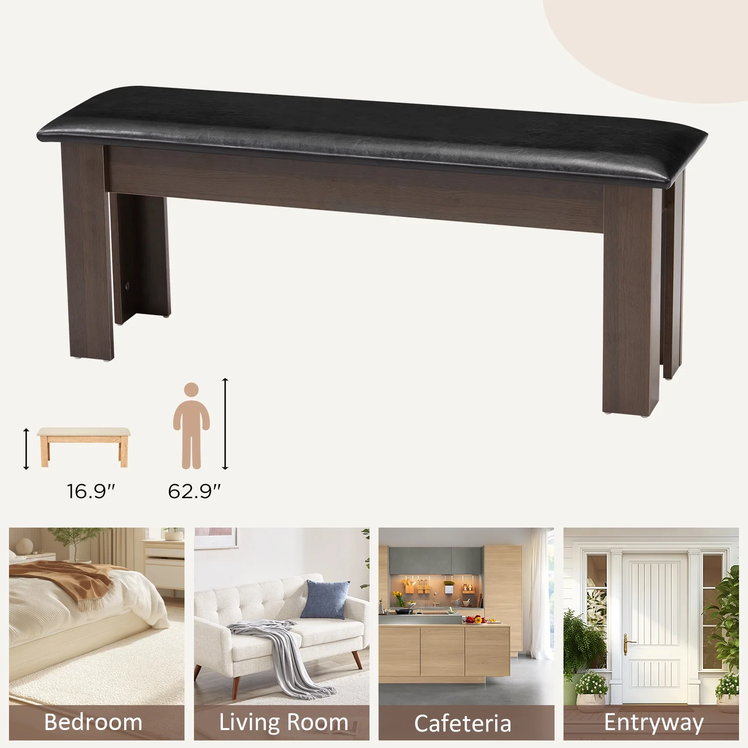 AVAWING 44" Dining Room Bench Set of 2, Wood & Linen Fabric Kitchen Benches, Beige & Natural