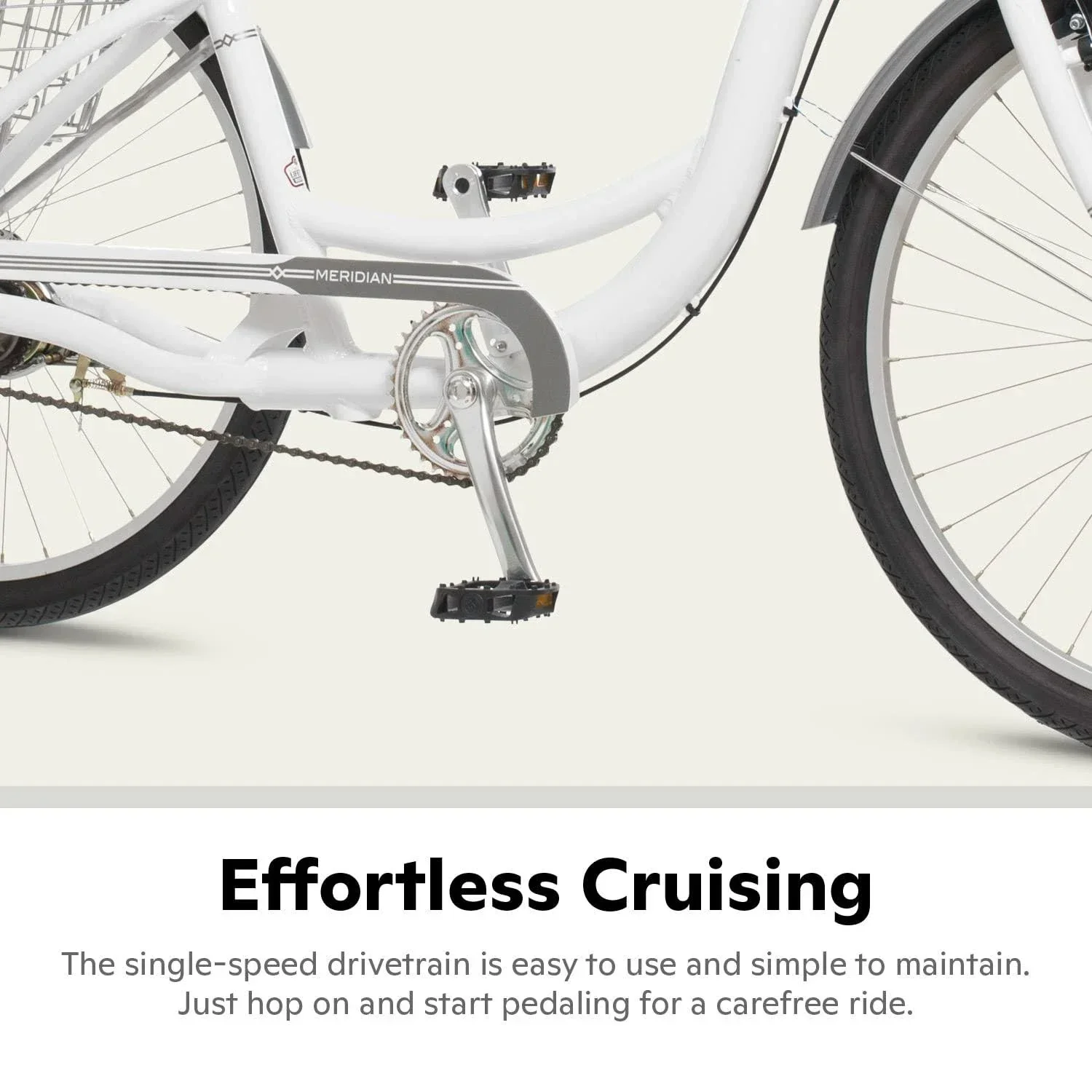 2025 Schwinn Meridian Adult Tricycle Bike Mens and Womens Three Wheel Beach Cruiser 26-inch Wheels Low Step-Through Frame Wide Seat Rear Folding Basket Sin