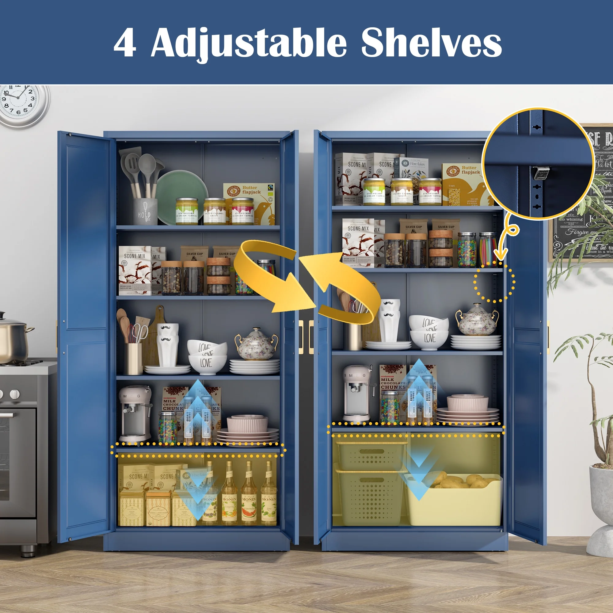 Polup White 75" H Modern Kitchen Storage Cabinet with Doors and Adjustable Shelves