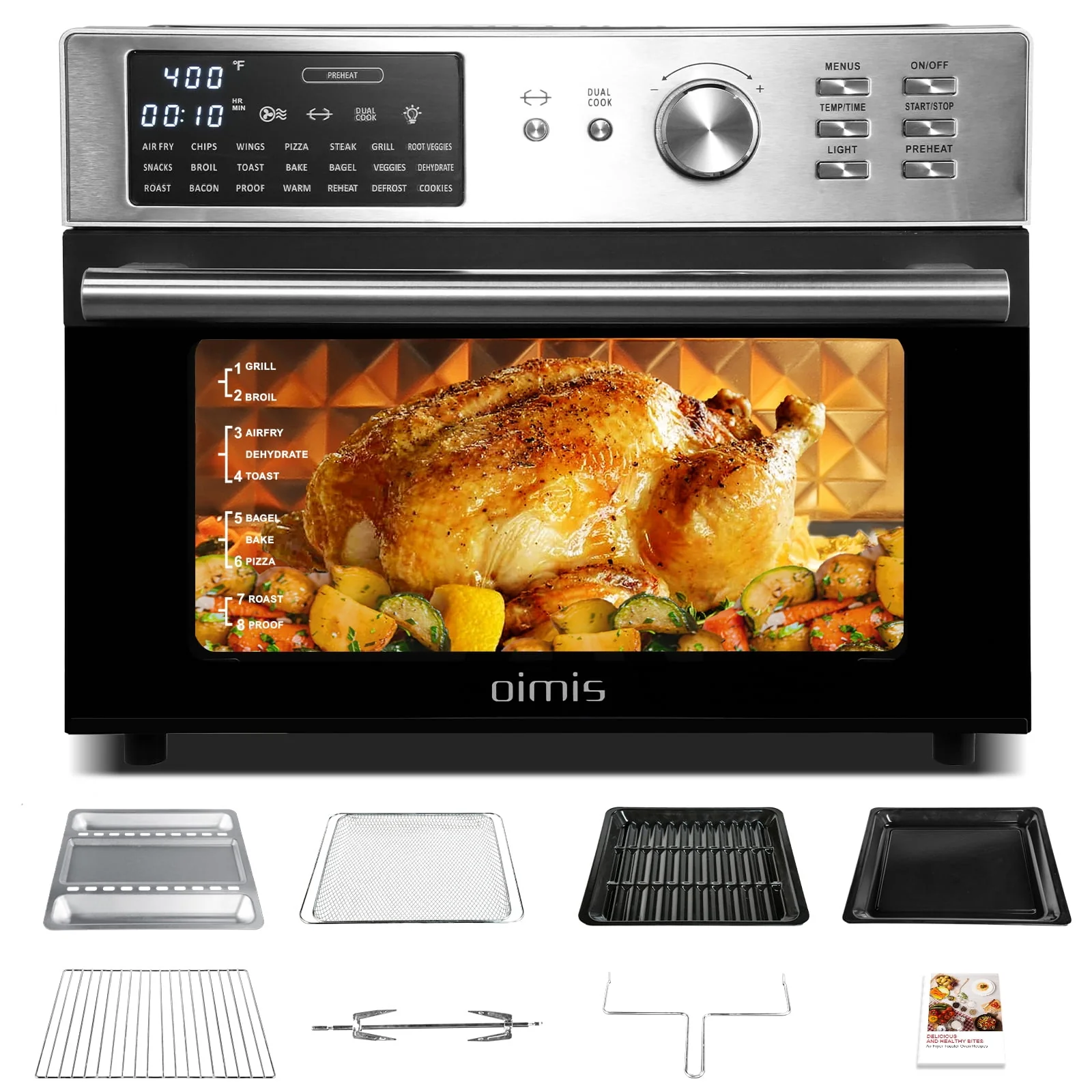 ?????????? Air Fryer Toaster Ovens, 32QT Extra Large 21 in 1 Smart 30L Convection Oven Countertop, with Oven Air Rotisserie and Dehydrator,1800W in Stainless Steel, Silver