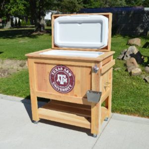 All Weather 48 Quart Antiqued Cedar Cooler Stand with Brass Drain, Bottle Opener and Cap Catcher, Beer Cooler.