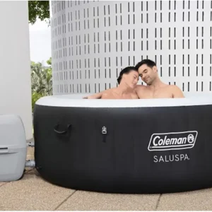 Coleman SaluSpa Miami AirJet 2 to 4 Person Round Inflatable Hot Tub Portable Outdoor Spa with 120 Soothing AirJets and Insulated Cover, Black