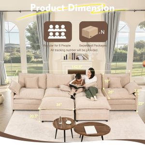 108 Inch U Shape Sofa Sectional Sofa Comfortable Cloud Sofa with Removable Footstool