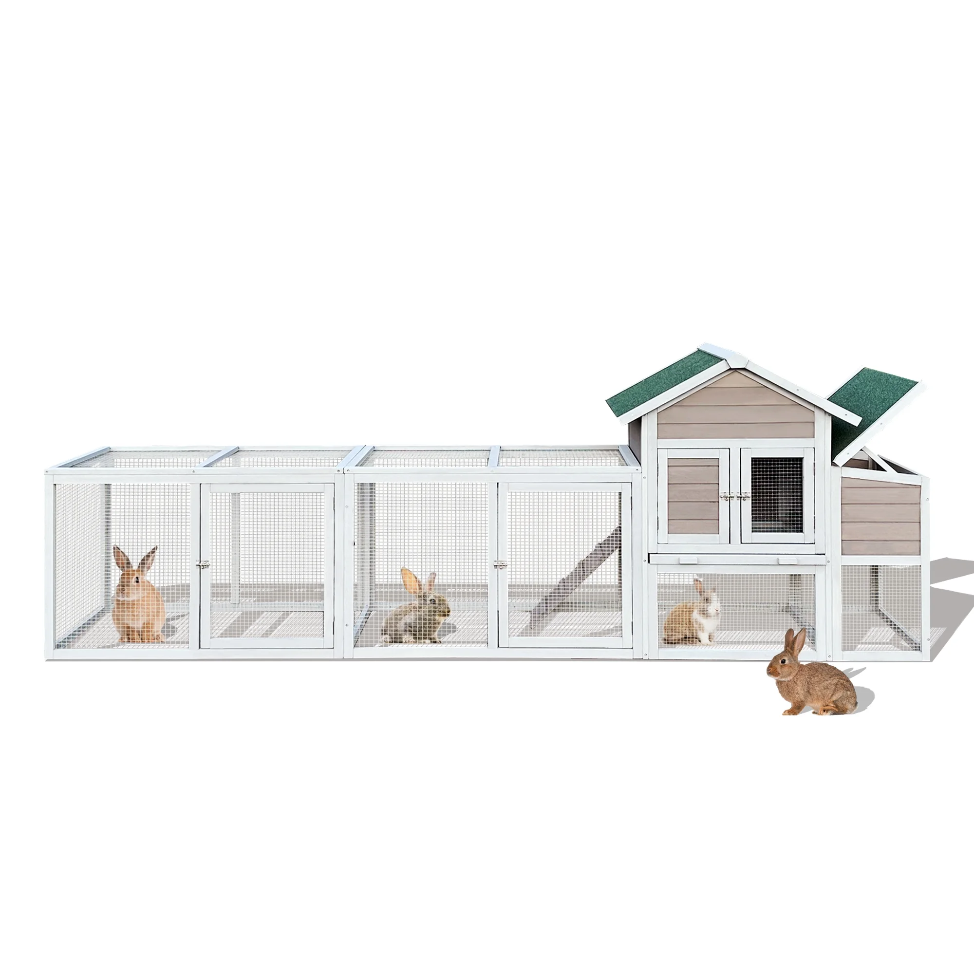 Pefilos 112" Large Rabbit Hutch Outdoor Wood Chicken Coop, Hen House with Nest Box, Wire Fence Poultry Cage, Orange