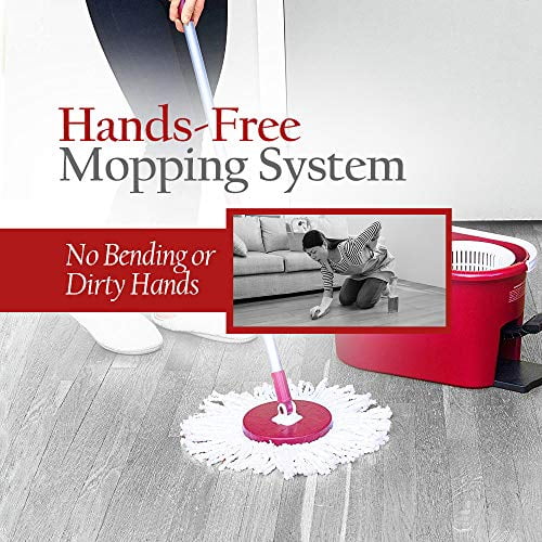 Fuller Brush Spin Mop Exclusive Bucket System - Easy Wring, 360- Spin - Streak Free Floor Cleaning - Ruby Red (1 Extra Refill Mop Head)