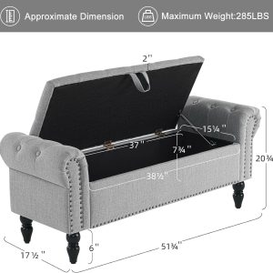 Furniliving Modern Storage Ottoman Bench, Sherpa Ottoman End of Bed Bench with Solid Wood Legs Upholstered Ottoman Benches with Storage Indoor Bench for Living Room with Rolled Arm, Entryway, White