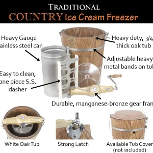 6 qt Ice Cream Maker – Classic Wooden Tub – Hand Crank