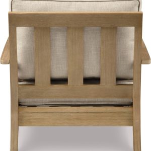 Signature Design by Ashley Clare View Coastal Outdoor Patio Eucalyptus Sofa with Cushions, Beige