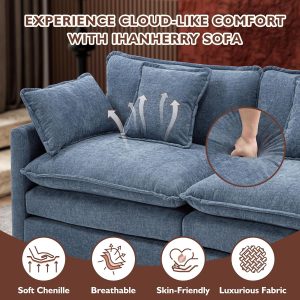 Ihanherry 146" U-Shaped Modern Sofa Modular Sectional Cloud Couch with 2 Ottoman, 6-Seat Chenille Deep Seat Sofa with 6 Pillows for Living Room, Bedroom and Apartment, Grey