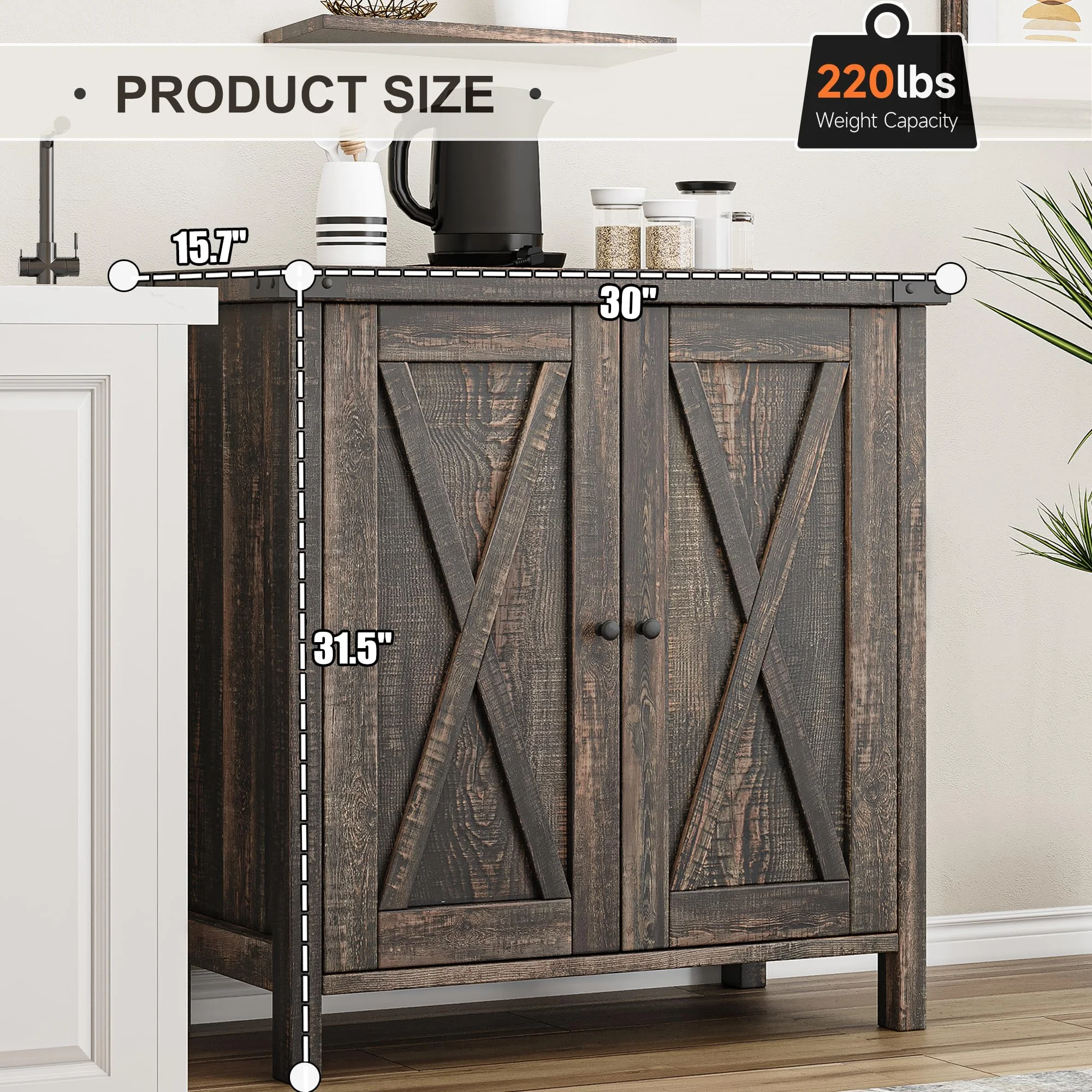 Coffee Bar Cabinet with Storage/Adjustable Shelf 30" Small Kitchen Bar Table Corner Bar Cabinet for Tea Buffet Sideboard Cabinet for Dining Room, Farmhouse Coffee Station for Wine
