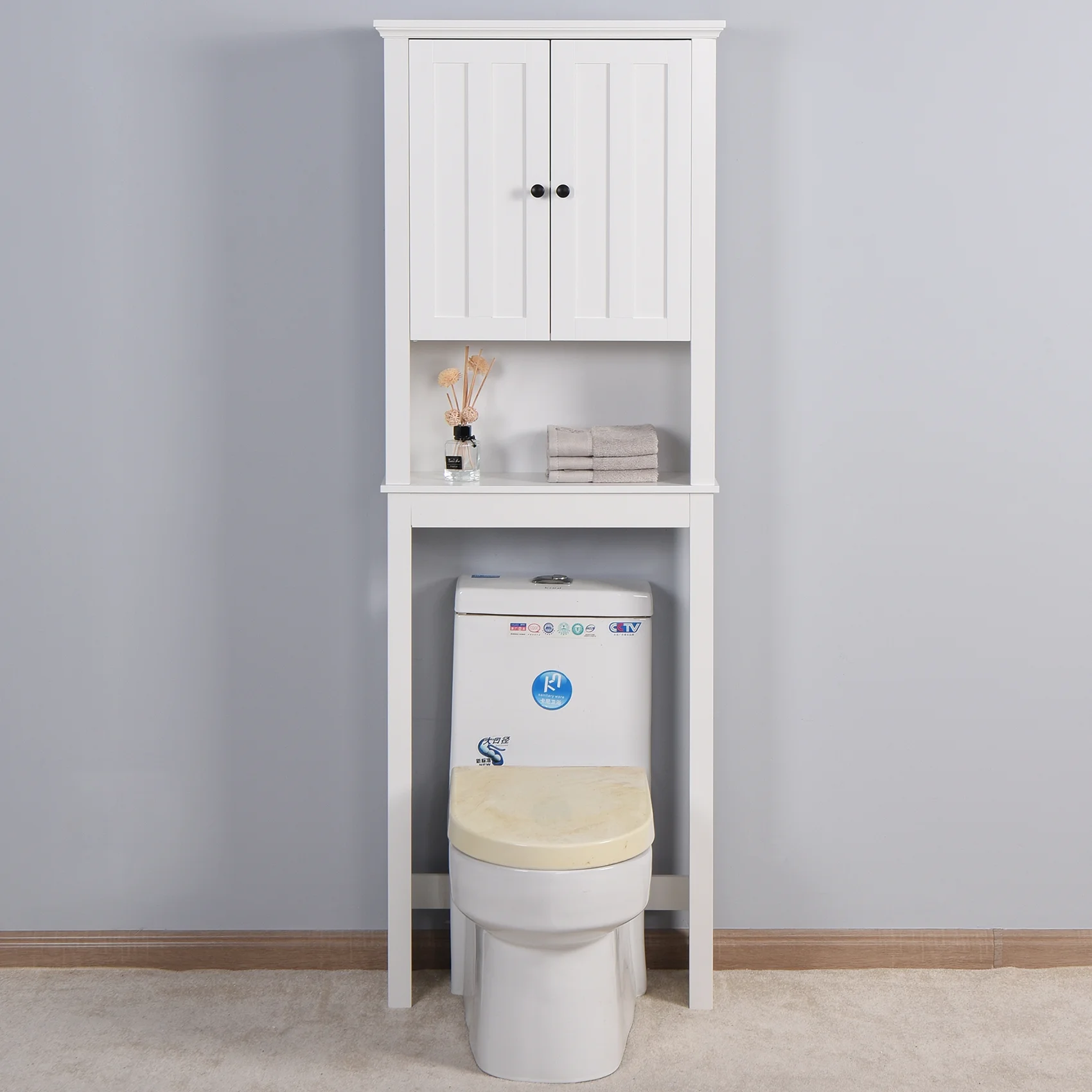 Ktaxon 67"H Over The Toilet Storage, Bathroom Space Saver, Bathroom Cabinet with Double Door & Adjustable Shelves, White