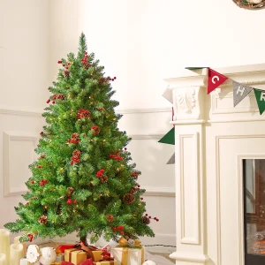 Jostyle 4.5FT Pre-Lit Christmas Tree, Decorated with 300 Clear Lights and Realistic 516 Thicken Tips