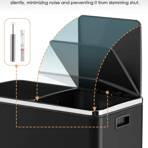 Arlopu 60 L/16 gal Dual Trash Can, Stainless Steel Garbage Can for Kitchen, Recycle Bin with Lid