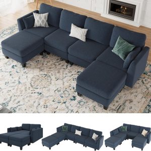 Modular Sectional Sofa, Convertible U Shaped Sofa Couch with High Density Memory Foam, 6 Seat Comfy Modular Sofa Couch for Living Room, Modern U Shaped Sectional Sofa, Dimgrey