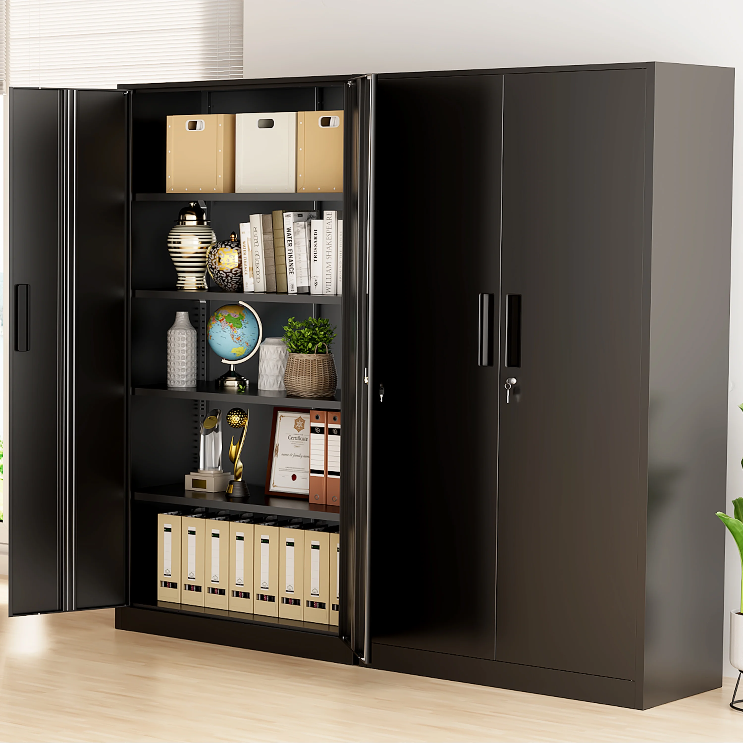 SUNCROWN 71 In Metal Storage Garage Cabinets with Locking Doors and Adjustable Shelves, Steel Storage Cabinet for Garage, Office, Classroom, Assemble Required(Black)