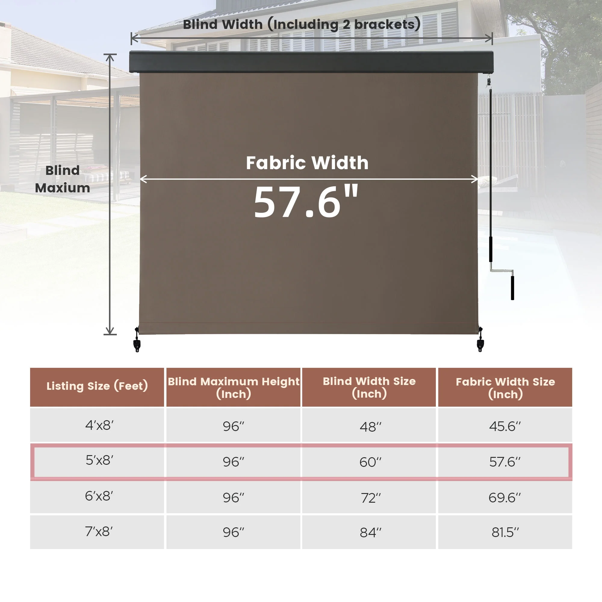 Vicllax 7'Wx8'H Outdoor Roller Shades Blinds for Patio Porch Crank Operation Solar Fabric, Light Gray