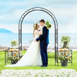 UBesGoo Outdoor 6.7FT Garden Arbor with Planter Box, Wedding Arch Archway for Ceremony Party, Trellis for Plant Climbing, Christmas Decorations Pergola for Backyard, Lawn, Patio, Yard
