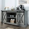 58" Farmhouse Coffee Bar Cabinet with Sliding Barn Door, Heavy Duty Sideboard Buffet Cabinet Kitchen Storage(Grey)