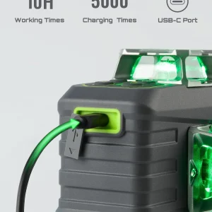 Laser Level 3x360- LASGOO with Remote Control, 2 Rechargeable Batteries, 100FT Range, 360- Magnetic Rotating Stand, IP54, 3Ds