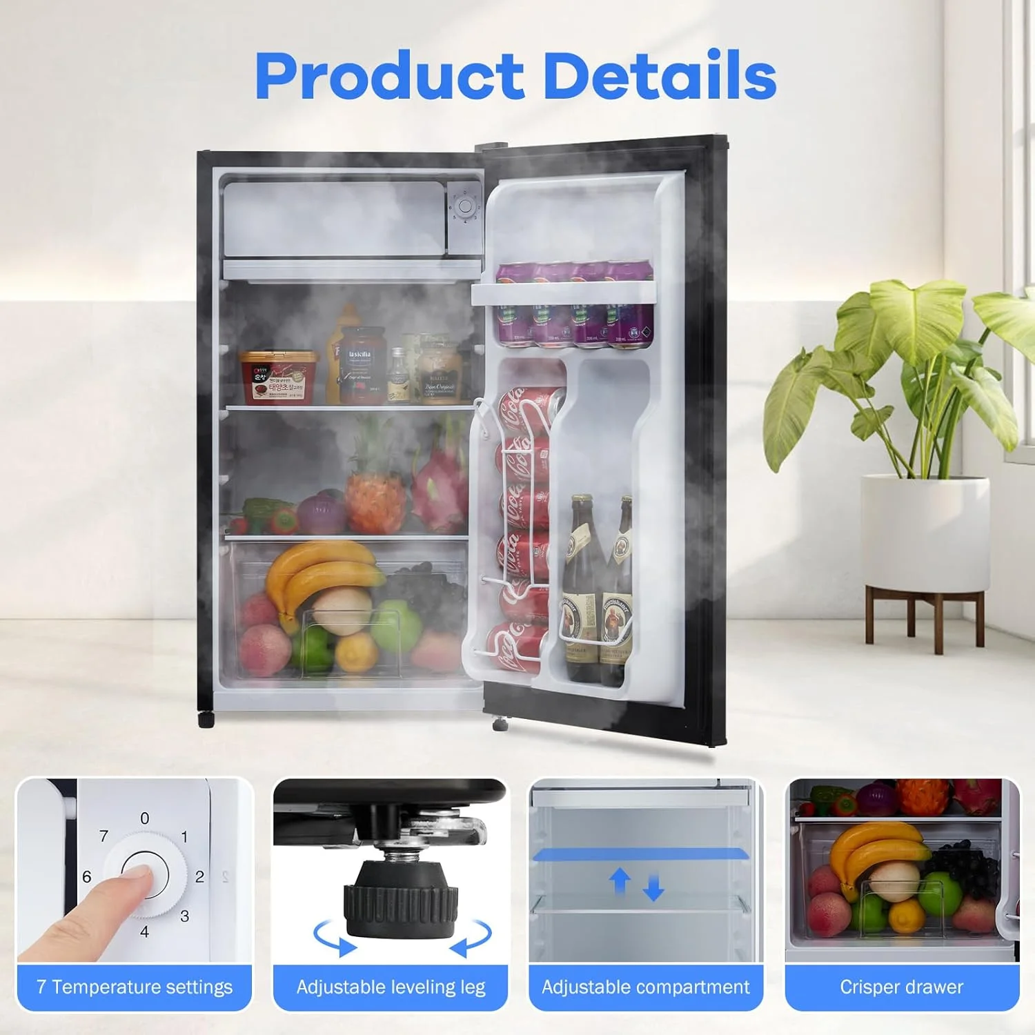 Mini Fridge With Freezer, 3.2 Cu.Ft Mini Refrigerator, Dorm Fridge With Single Door, Compact Refrigerator For Bedroom/Apartment/Office-Food Storage Cooling Drink, White