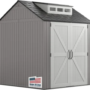 Rubbermaid Resin Outdoor Storage Shed With Floor Weather Resistant Gray Organization for Home