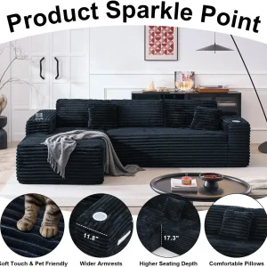 Cloud Sectional Couch with L-Shape Chaise Modern Modular Sofa Deep Seat Built-in Cup Holder