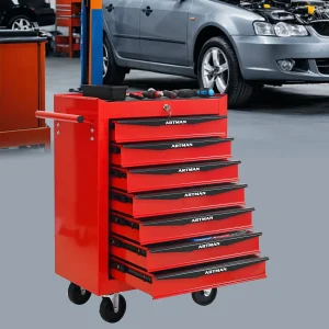 Tool Cabinets 4 Drawers Multifunctional Tool Cart with Wheels,Metal Rolling Tool Cart Storage for Garage Workshop Warehouse Repair Shop--With Stainless Steel Roof- Red&Black,Garage Tool Cabinets