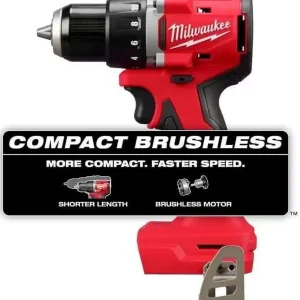 Milwaukee 3601-20 M118 18V Lithium-Ion Brushless Cordless 1/2 in. Compact Drill/Driver (Tool Only), Red C55