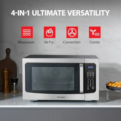 Toshiba Air Fryer Combo 4 in 1 Countertop Microwave Oven, Smart Sensor, Convection, Mute Function, Position Memory 13.6" Turntable, 1.5 Cu Ft, 1000W, Silver, ML EC42P(SS): Home & Kitchen