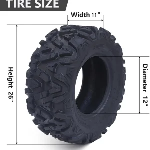 26x12x12 Atv Tires, Set of 2 Atv Tires 26x12-12 6PR, All Terrain Atv/Utv Off-Road Tires, Black
