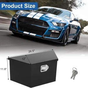 Comfor 26.5 x 12 x 11.8 inch Trailer Tongue Box with Handled-Lock Black Steel Heavy Duty Underbody Truck Box Truck Storage Organizer for Pick Up, Trailer