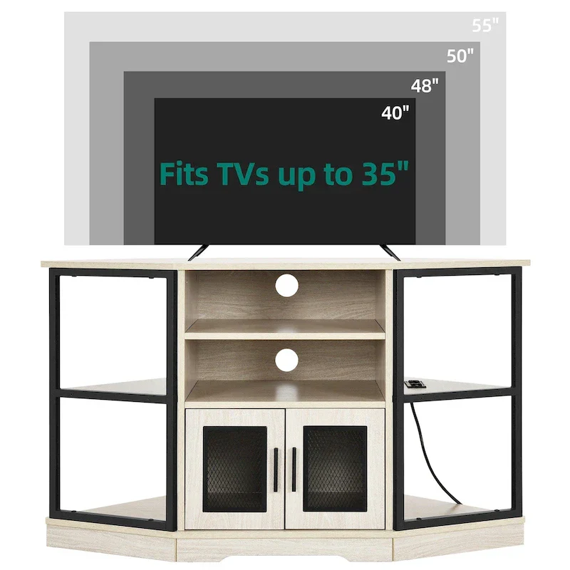 Farmhouse Corner TV Stand Entertainment Center Media Console for TVs up to 55 with Power Outlet