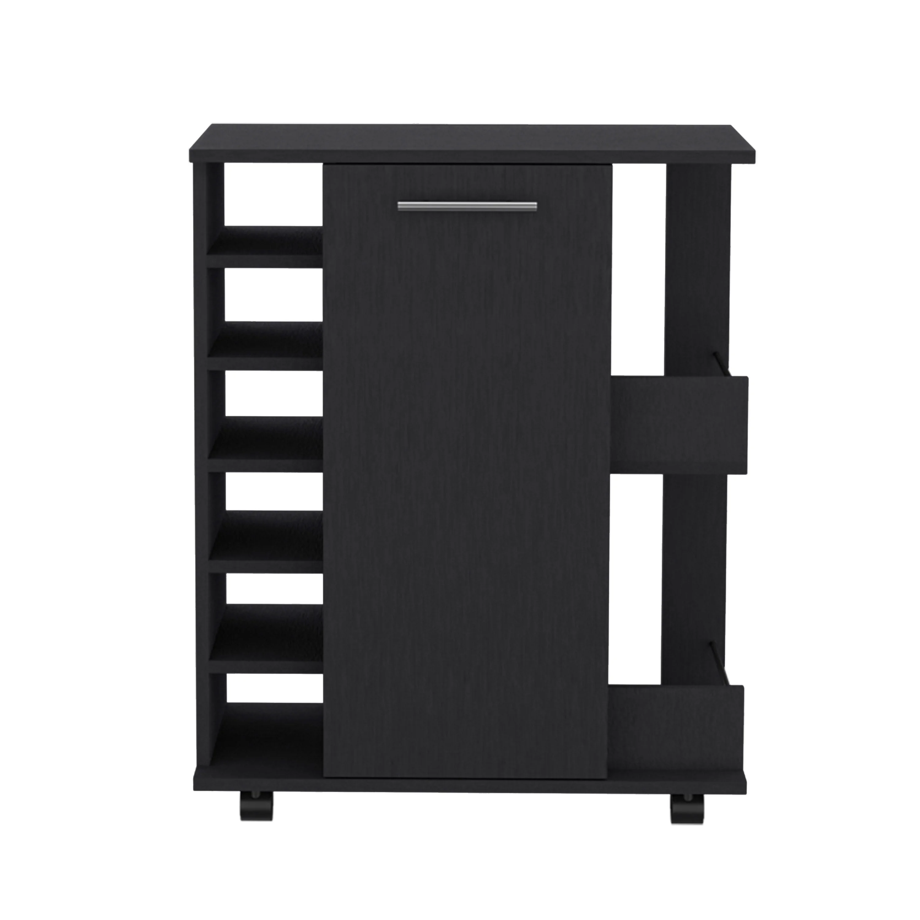 Royard Oaktree Modern Coffee Bar Cabinet wit Wheels, Home Bar Cart with Door, 6-bottle Wine Rack, and Storage Shelves, Small Wine Bar Cabinet for Kitchen, Living Room, Dining Room, White