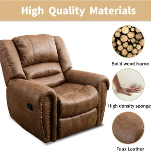 CANMOV Leather Recliner Chair, Classic and Traditional Manual Recliner Chair with Comfortable Arms and Back Single Sofa for Living Room, Nut Brown