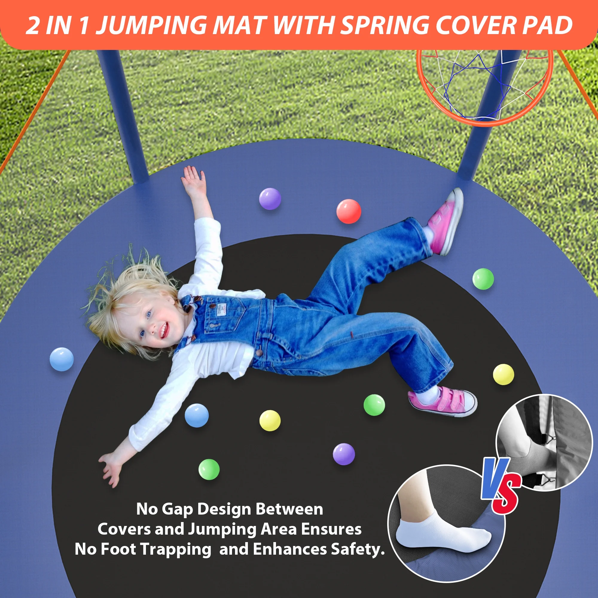 CITYLE Trampoline for Kids, No Gap Design 600LBS 66'' 5.5FT Toddler Trampoline Indoor Outdoor with Basketball Hoop, Mini Small Trampoline with Enclosure, Christmas Gifts for Toddlers, Boys & Girls