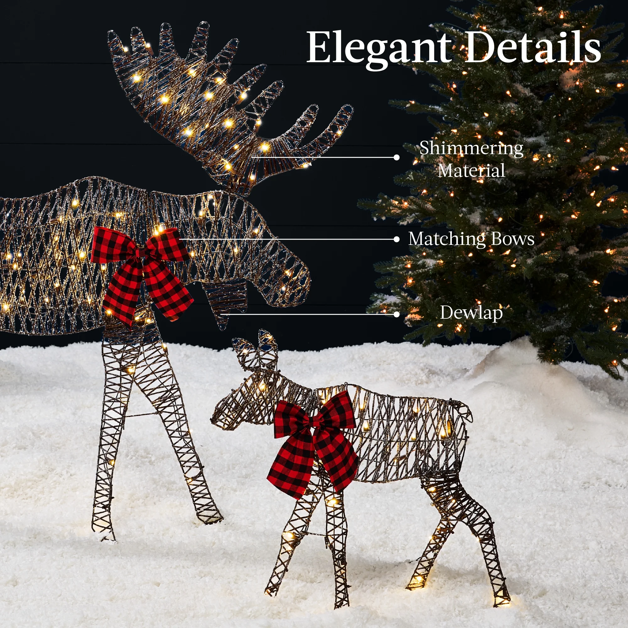 Best Choice Products 4ft 2-Piece Lighted 2D Christmas Moose Set Outdoor Decor w/ 125 LED Lights, Stakes - Rattan