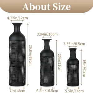 Black Large Floor Vases: Tall Vases Floor Standing for Living Room 27/20/16in - Metal Tall Floor Vase Set of 3 - Modern Oversized Floor Vase for Bedroom Kitchen Fireplace Corner