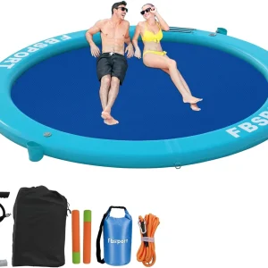 Inflatable Dock Floating Platform 8ft Inflatable Water Hammock Floating Deck for Lake W/Cupholder Round Floating Ring Float Ring Pool Float Raft Lounger Island Platform Pad