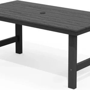 SERWALL 7-Piece Patio Table Set, Outdoor HDPE Dining Furniture with Umbrella Hole, All Weather Table and Chairs for Lawn, Garden, Poolside, Aruba