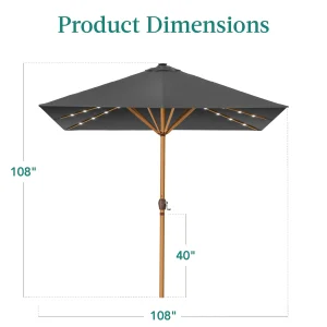 Best Choice Products 9ft Deep Square Solar LED Lighted Patio Umbrella w/ Woodgrain Pattern, UV-Resistant - Black