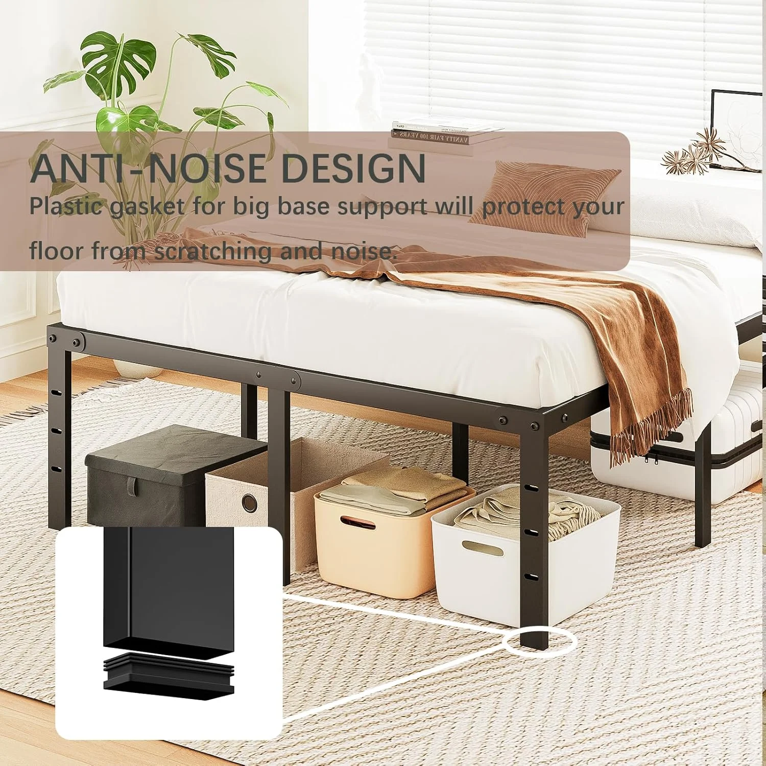20 Inch King Bed Frame No Box Spring Needed, Heavy Duty Tall Metal Platform with Large Storage Space, Easy Assembly Strong Bearing Capacity, Noise Free