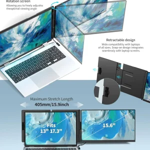 Laptop Screen Extender - 15.6" FHD 1080P Portable Monitor for Laptop, Detachable & Plug and Play Dual Laptop Monitor Extender for 13"-17.3" Laptops, Compatible with Wins/Mac/Android/Chrome