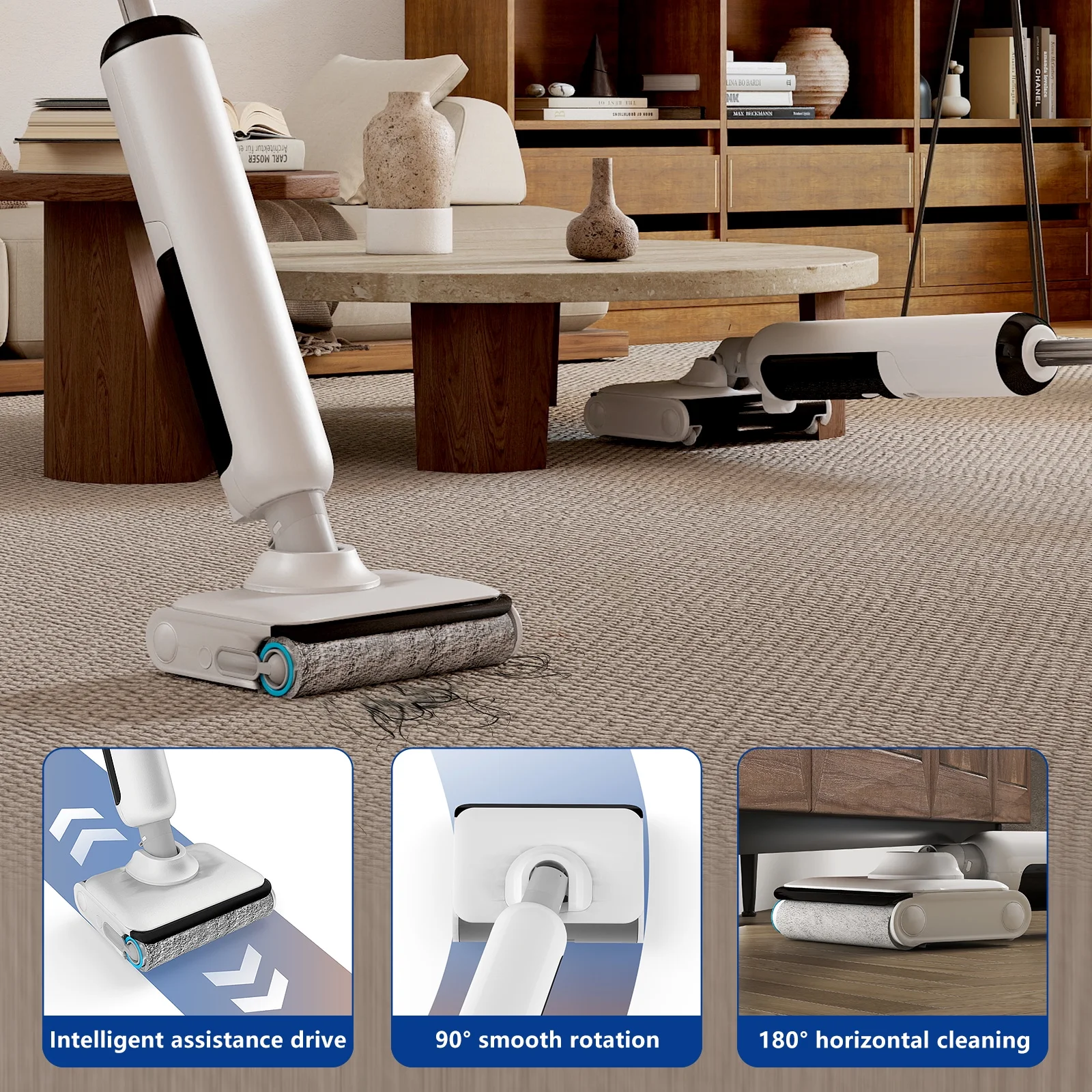 HABIUBIU Vacuum Mop All in One, Wet Dry Vacuum Cleaner, Cordless Cleaner Machine for Tile Hardwood Floor, Self Cleaning Electric Mop with 180- Lie-Flat