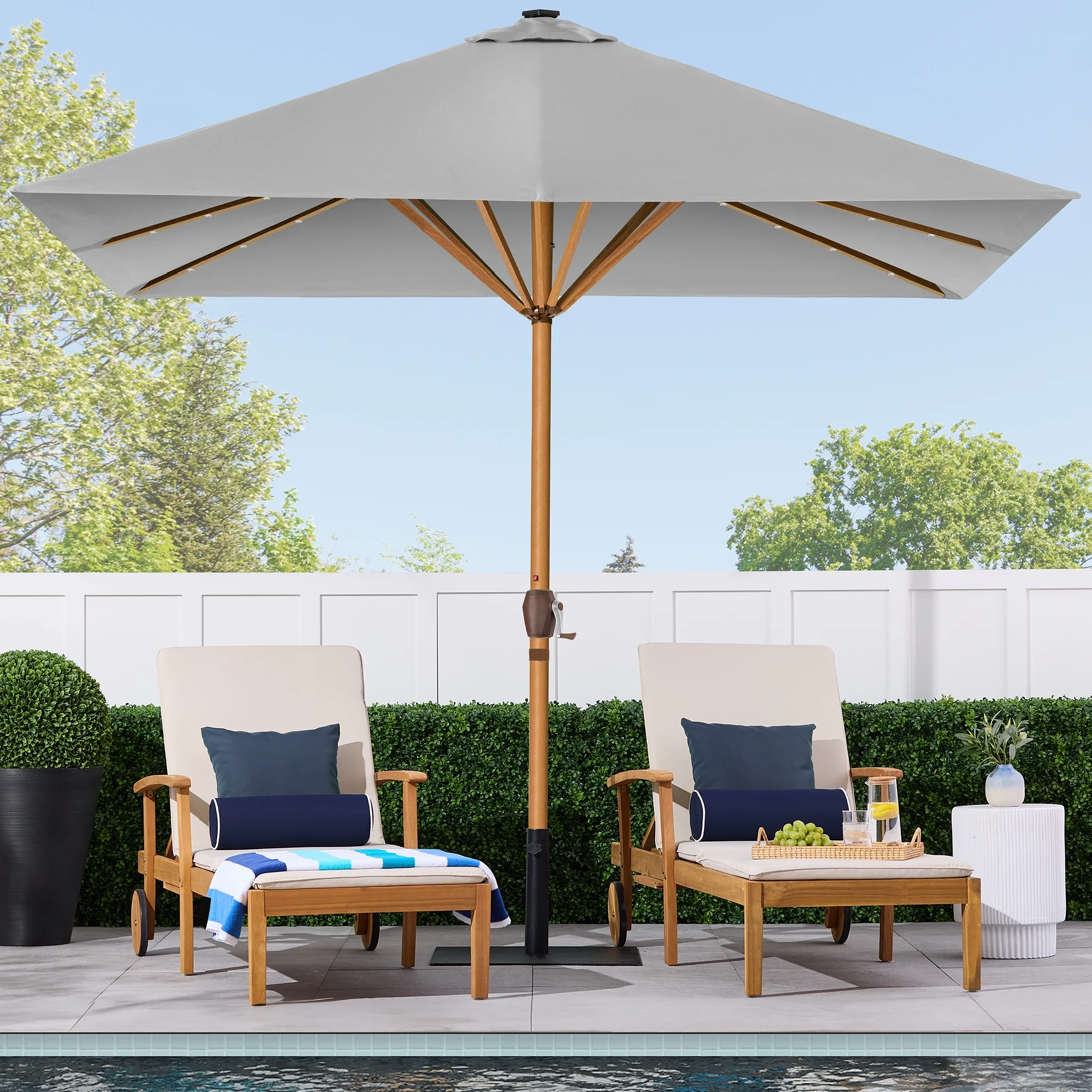 Best Choice Products 9ft Deep Square Solar LED Lighted Patio Umbrella w/ Woodgrain Pattern, UV-Resistant - Black