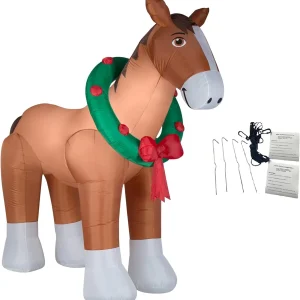 Christmas Inflatables Clydesdale Horse Holiday Inflatable, 9 Foot Wide and Lights Up, Comes with Tether Stakes, Rope, Power Supply and Two Bonus Repair Patches Brown MTR-17148
